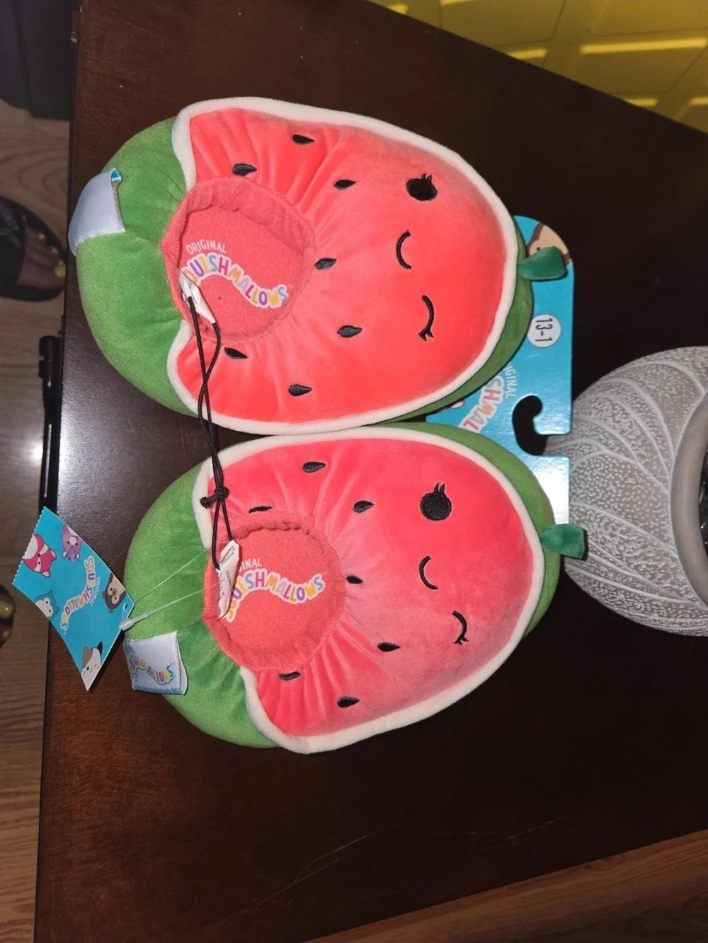 Squishmallows Watermelon Slippers - Green & Pink Plush